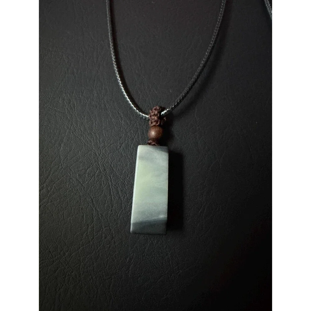 Natural Ink Jade Pendant Necklace Qinghua Minimalist Rectangle Peace Pendant